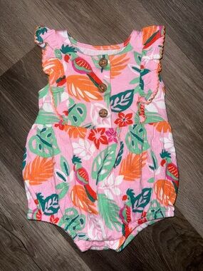 wonder nation Pink Tropical Parrot Romper